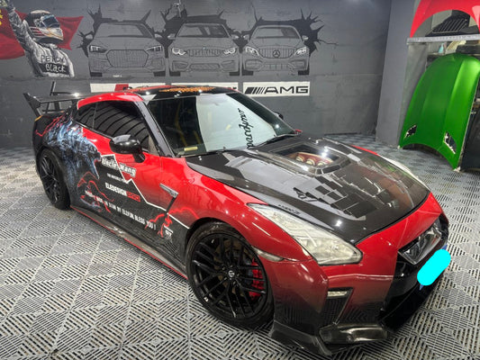 Nissan GTR R35 CBA DBA 2008 2009 2010 2011 2012 2013 2014 2015 2016 (for installation on 2017 2018 2019 2020 2021 2022 2023 2024 vehicles, 2008 2009 2010 2011 2012 2013 2014 2015 2016 front bumper is recommended) with Aftermarket Parts - IMP Style Hood Dry Pre-preg Carbon Fiber from Aero Republic