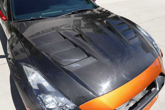 Nissan GTR R35 EBA 2017 2018 2019 2020 2021 2022 2023 2024 (2017+ hood recommended for 2008-2016 model years) with Aftermarket Parts - TS Style Hood Dry Pre-preg Carbon Fiber from Aero Republic