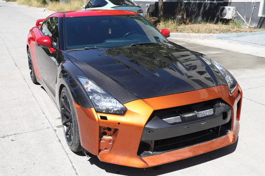 Nissan GTR R35 EBA 2017 2018 2019 2020 2021 2022 2023 2024 (2017+ hood recommended for 2008-2016 model years) with Aftermarket Parts - TS Style Hood Dry Pre-preg Carbon Fiber from Aero Republic