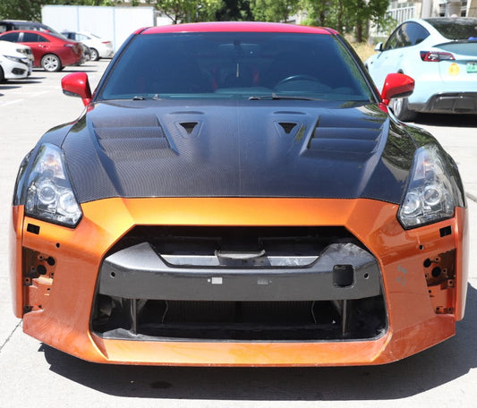 Nissan GTR R35 EBA 2017 2018 2019 2020 2021 2022 2023 2024 (2017+ hood recommended for 2008-2016 model years) with Aftermarket Parts - TS Style Hood Dry Pre-preg Carbon Fiber from Aero Republic