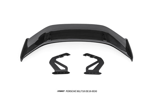 Porsche 981 Cayman (Base / S / GTS) 2012 2013 2014 2015 2016 & 718 982 Cayman (Base / T / S / GTS) 2017-ON & 987.1 987.2 Cayman (Base / S) 2005-2012 with Aftermarket Parts - GT4RS Conversion Style Rear Wing Dry Pre-preg Carbon Fiber / FRP from Aero Republic