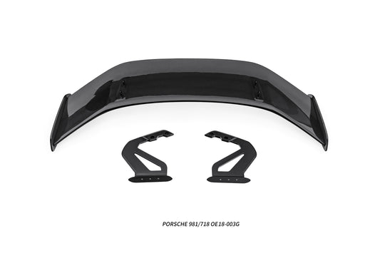 Porsche 981 Cayman (Base / S / GTS) 2012 2013 2014 2015 2016 & 718 982 Cayman (Base / T / S / GTS) 2017-ON & 987.1 987.2 Cayman (Base / S) 2005-2012 with Aftermarket Parts - GT4RS Conversion Style Rear Wing Dry Pre-preg Carbon Fiber / FRP from Aero Republic