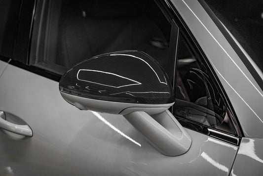 Porsche Macan 95B.1 Base/S/GTS/Sport Edition/Turbo 2015 2016 2017 2018 & 95B.2 Base/S/GTS/Turbo 2019 2020 2021 with Aftermarket Parts - OE Style / without & equipped with blind assist Replacement Mirror Caps Carbon Fiber from Aero Republic