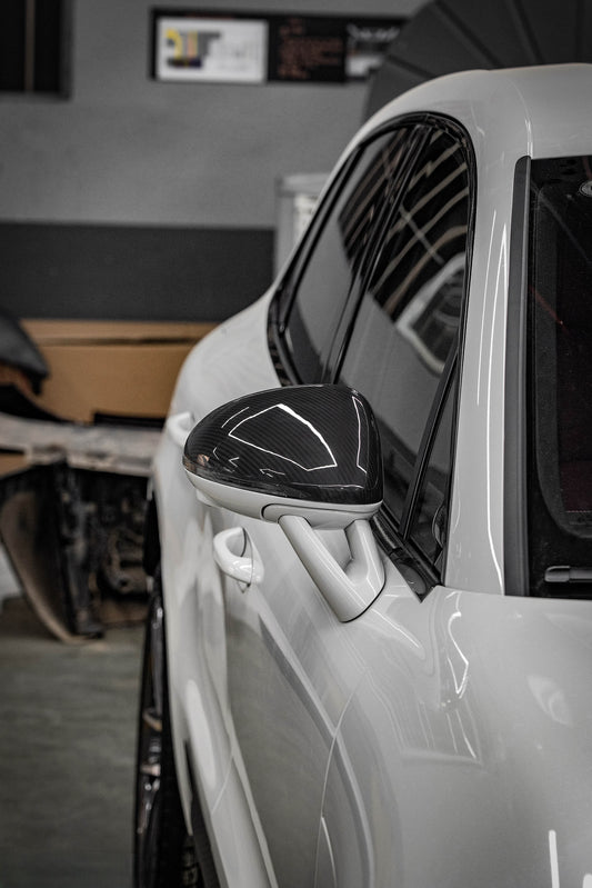 Porsche Macan 95B.1 Base/S/GTS/Sport Edition/Turbo 2015 2016 2017 2018 & 95B.2 Base/S/GTS/Turbo 2019 2020 2021 with Aftermarket Parts - OE Style / without & equipped with blind assist Replacement Mirror Caps Carbon Fiber from Aero Republic