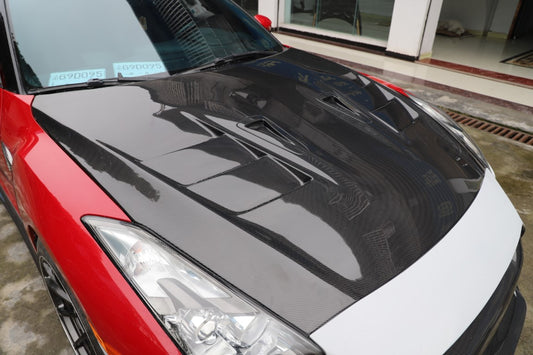 Nissan GTR R35 EBA 2017 2018 2019 2020 2021 2022 2023 2024 (2017+ hood recommended for 2008-2016 model years) with Aftermarket Parts - TS Style Hood Dry Pre-preg Carbon Fiber from Aero Republic