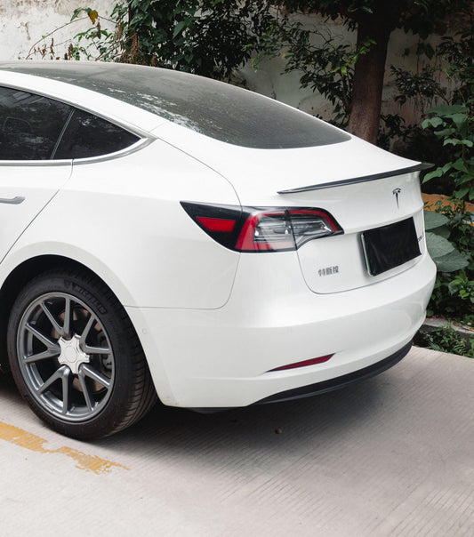 Tesla Model 3 Performance 2017 2018 2019 2020 2021 2022 2023 with Aftermarket Parts - A Style Rear Lip Spoiler Pre-preg Carbon Fiber from Aero Republic