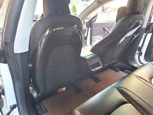 Tesla Model 3 Performance Long Range Standard Base 2017 2018 2019 2020 2021 2022 2023 with Aftermarket Parts - Seatback cover shell overlay Carbon Fiber from Aero Republic