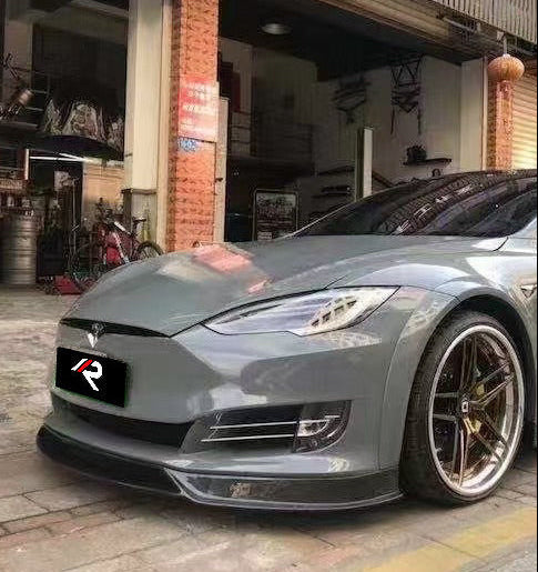 Tesla Model S 2nd Gen Late 2016-Early 2021 with Aftermarket Parts - Front Lip Carbon Fiber from Aero Republic