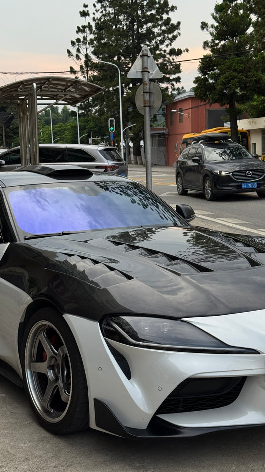 Toyota Supra MK5 A90 A91 2019 2020 2021 2022 2023 2024 2025 2026 with Aftermarket Parts - SEI TV Style Hood Carbon Fiber from Aero Republic