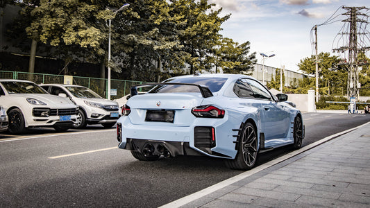 BMW M2 M2C G87 2023 2024 with Aftermarket Parts - MP Style / Center Quad Exit Rear Bumper Center Diffuser Plate Pre-preg Carbon Fiber from Aero Republic