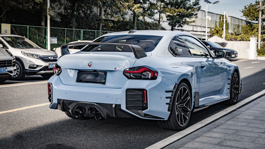 BMW M2 M2C G87 2023 2024 with Aftermarket Parts - MP Style / Center Quad Exit Rear Bumper Center Diffuser Plate Pre-preg Carbon Fiber from Aero Republic
