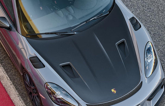 Porsche 981 Cayman & Boxster (all models, including Base / S / GTS / GT4 / Spyder) 2012 2013 2014 2015 2016 718 982 Cayman Base/S/T/GTS/GT4/GT4RS 2017-ON & 718 982 Boxster Base/S/T/GTS/Spyder/Spyder RS 2017-ON & 991.1 911 Carrera Base/S/T/4/4S/Targa 4/ Targa 4S/GTS/Turbo/Turbo S/GT3/GT3RS 2012 2013 2014 2015 2016 & 991.2 911 Carrera Base/S/T/4/4S/Targa 4/ Targa 4S/GTS/Turbo/Turbo S/GT3/GT3RS/GT2RS 2017 2018 2019 with Aftermarket Parts - GT4RS Weissach 1:1 Style Hood Bonnet Dry Carbon