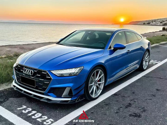 Audi S7 A7 (with S-bumper) C8 2019-ON with Aftermarket Parts - ART V2 Style Front Lip Dry Pre-preg Carbon Fiber from ArmorExtend