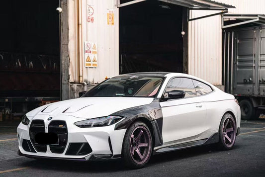 BMW M4 / M4C / M4CS G82 G83 2021-ON with Aftermarket Parts - ART Widebody Front Fenders Dry Pre-preg Carbon Fiber from ArmorExtend