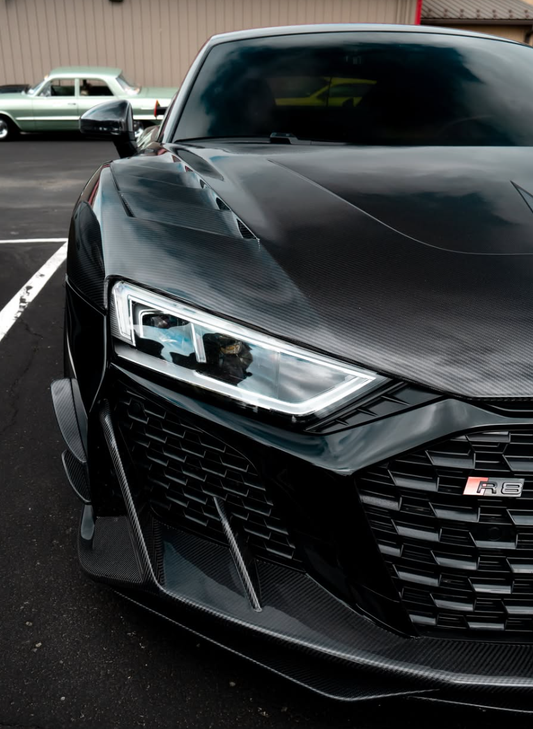 Audi R8 Gen 2 2017 2018 2019 2020 2021 2022 2023 with Aftermarket Parts - AE Style Hood Bonnet Double-sided Carbon Fiber / Partial Carbon Fiber from ArmorExtend