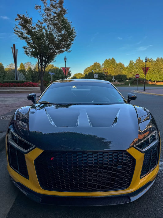 Audi R8 Gen 2 2017 2018 2019 2020 2021 2022 2023 with Aftermarket Parts - AE Style Hood Bonnet Double-sided Carbon Fiber / Partial Carbon Fiber from ArmorExtend