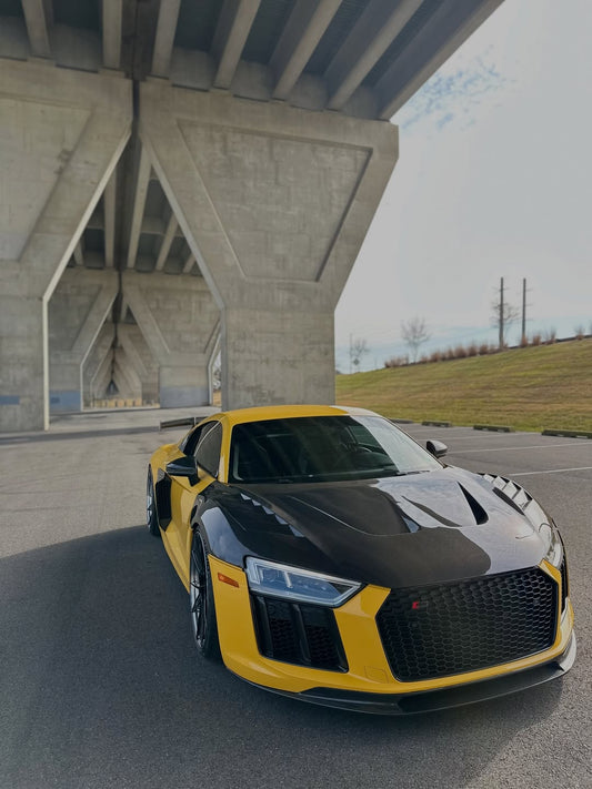 Audi R8 Gen 2 2017 2018 2019 2020 2021 2022 2023 with Aftermarket Parts - AE Style Hood Bonnet Double-sided Carbon Fiber / Partial Carbon Fiber from ArmorExtend