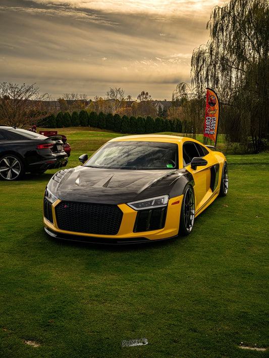 Audi R8 Gen 2 2017 2018 2019 2020 2021 2022 2023 with Aftermarket Parts - AE Style Hood Bonnet Double-sided Carbon Fiber / Partial Carbon Fiber from ArmorExtend