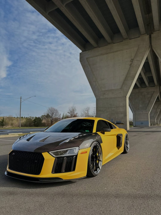 Audi R8 Gen 2 2017 2018 2019 2020 2021 2022 2023 with Aftermarket Parts - AE Style Hood Bonnet Double-sided Carbon Fiber / Partial Carbon Fiber from ArmorExtend