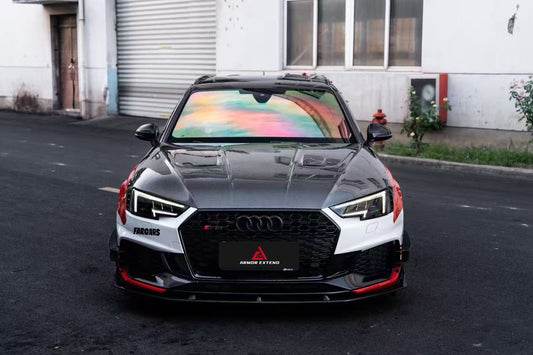 Audi RS4 B9 B9.5 2018-ON & S4 / A4 / A4 Allroad / A4 Avant B9 B9.5 2017 2018 2019 2020 2021 2022 2023 2024 with Aftermarket Parts - AE Style Hood Bonnet Carbon Fiber from ArmorExtend