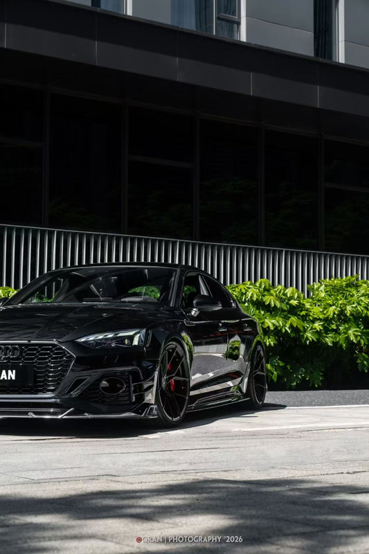 Audi RS5 B9.5 2020 2021 2022 2023 2024 2025 with Aftermarket Parts - AE V2 Style Front Canards Dry Pre-preg Carbon Fiber from ArmorExtend