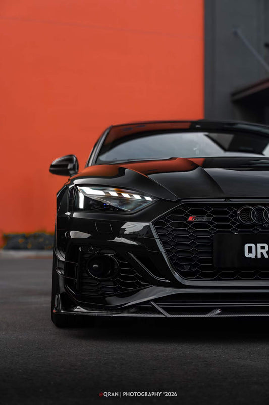 Audi RS5 B9.5 2020 2021 2022 2023 2024 2025 with Aftermarket Parts - AE V2 Style Front Lip Dry Pre-preg Carbon Fiber from ArmorExtend