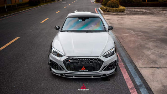 Audi RS5 B9.5 2020 2021 2022 2023 2024 2025 with Aftermarket Parts - AE V2 Style Front Lip Dry Pre-preg Carbon Fiber from ArmorExtend