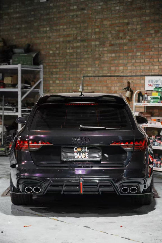 Audi S4 / A4 (With S-line Bumper) B9.5 2020 2021 2022 2023 2024 with Aftermarket Parts - AE / Plustic Style Rear Diffuser & Canards Carbon Fiber / ABS