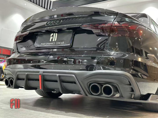 Audi S4 / A4 (With S-line Bumper) B9.5 2020 2021 2022 2023 2024 with Aftermarket Parts - AE / Plustic Style Rear Diffuser & Canards Carbon Fiber / ABS