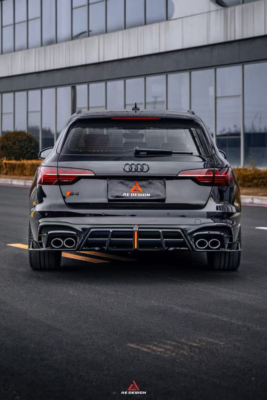 Audi S4 / A4 (With S-line Bumper) B9.5 2020 2021 2022 2023 2024 with Aftermarket Parts - AE / Plustic Style Rear Diffuser & Canards Carbon Fiber / ABS
