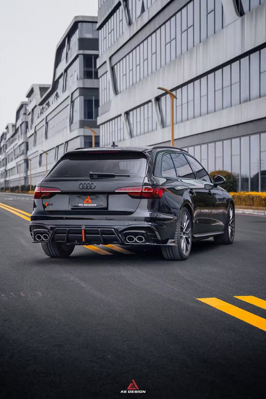 Audi S4 / A4 (With S-line Bumper) B9.5 2020 2021 2022 2023 2024 with Aftermarket Parts - AE / Plustic Style Rear Diffuser & Canards Carbon Fiber / ABS