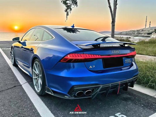 Audi S7 A7 (with S-bumper) C8 2019-ON with Aftermarket Parts - AE ART Rear Diffuser & Canards Dry Pre-preg Carbon Fiber from ArmorExtend