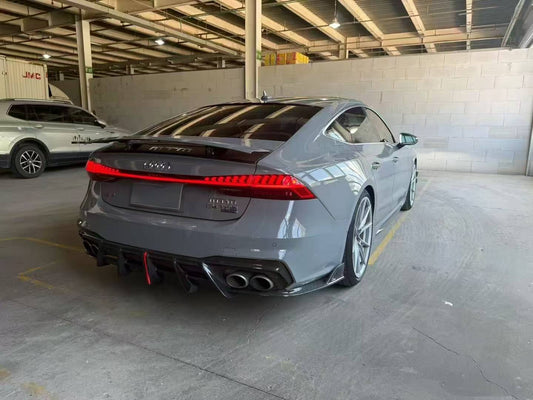 Audi S7 A7 (with S-bumper) C8 2019-ON with Aftermarket Parts - AE ART Rear Diffuser & Canards Dry Pre-preg Carbon Fiber from ArmorExtend