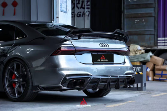 Audi S7 A7 (with S-bumper) C8 2019-ON with Aftermarket Parts - AE ART Rear Diffuser & Canards Dry Pre-preg Carbon Fiber from ArmorExtend