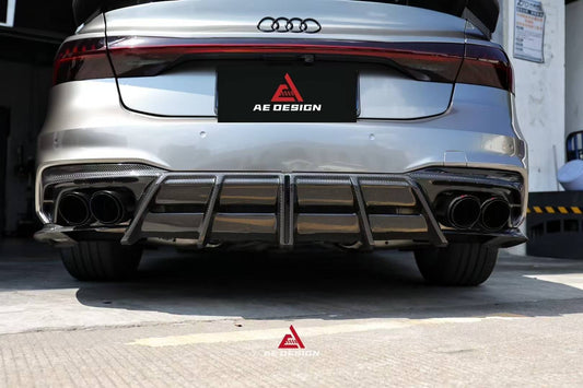 Audi S7 A7 (with S-bumper) C8 2019-ON with Aftermarket Parts - AE ART Rear Diffuser & Canards Dry Pre-preg Carbon Fiber from ArmorExtend
