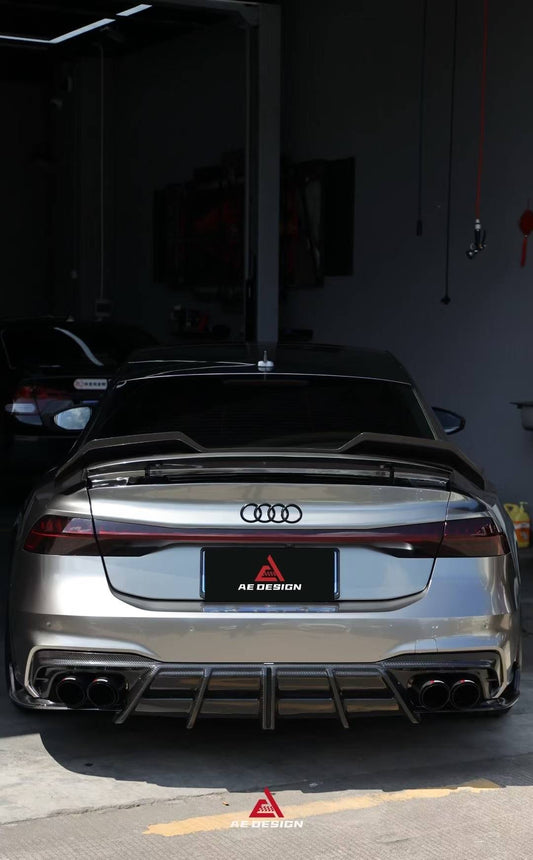 Audi S7 A7 (with S-bumper) C8 2019-ON with Aftermarket Parts - AE ART Rear Diffuser & Canards Dry Pre-preg Carbon Fiber from ArmorExtend