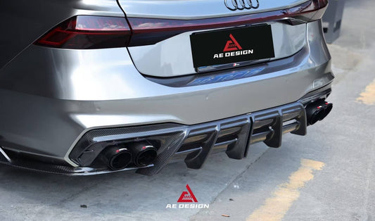 Audi S7 A7 (with S-bumper) C8 2019-ON with Aftermarket Parts - AE ART Rear Diffuser & Canards Dry Pre-preg Carbon Fiber from ArmorExtend
