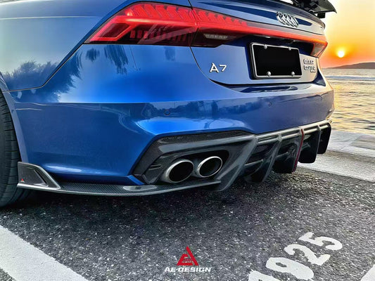 Audi S7 A7 (with S-bumper) C8 2019-ON with Aftermarket Parts - AE ART Rear Diffuser & Canards Dry Pre-preg Carbon Fiber from ArmorExtend