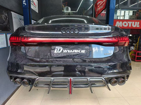 Audi S7 A7 (with S-bumper) C8 2019-ON with Aftermarket Parts - AE ART Rear Diffuser & Canards Dry Pre-preg Carbon Fiber from ArmorExtend