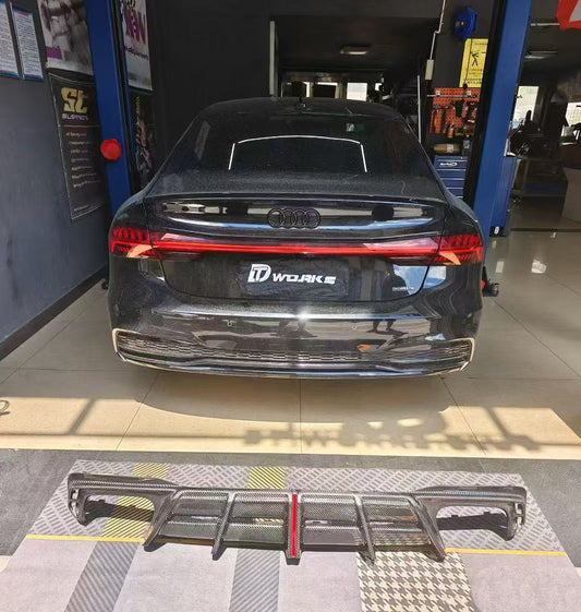 Audi S7 A7 (with S-bumper) C8 2019-ON with Aftermarket Parts - AE ART Rear Diffuser & Canards Dry Pre-preg Carbon Fiber from ArmorExtend