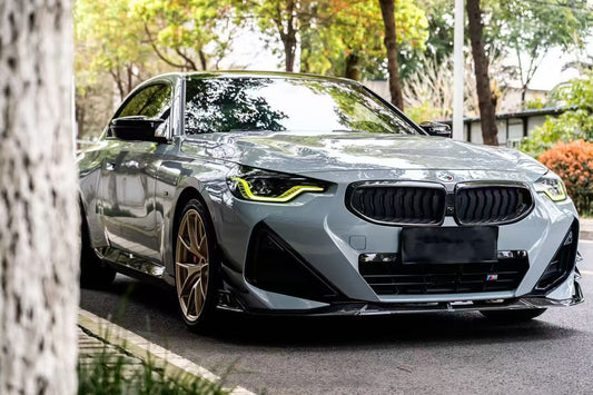 BMW 2 Series G42 230i (With M-Package Bumper) M240i 2022 2023 2024 with Aftermarket Parts - AE Style Front Lip Pre-preg Carbon Fiber from ArmorExtend