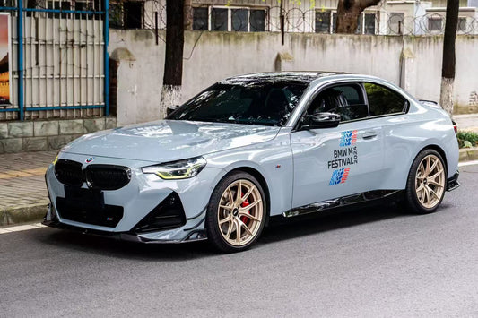 BMW 2 Series G42 230i (With M-Package Bumper) M240i 2022 2023 2024 with Aftermarket Parts - AE Style Front Lip Pre-preg Carbon Fiber from ArmorExtend