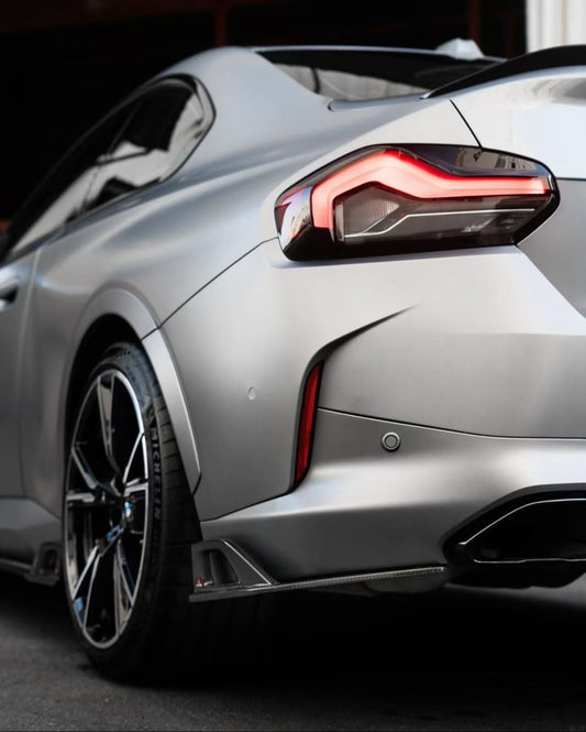 BMW 2 Series G42 230i (With M-Package Bumper) M240i 2022 2023 2024 with Aftermarket Parts - AE Style Rear Diffuser & Canards Pre-preg Carbon Fiber from ArmorExtend
