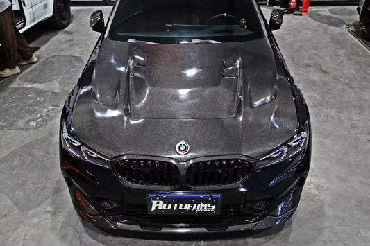 BMW 3 Series M340i 330i G20 G21 (Fits Both Pre-LCI & LCI) 2019-ON with Aftermarket Parts - Vented Hood Bonnet Carbon Fiber from ArmorExtend