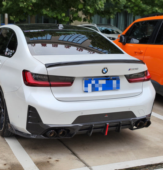 BMW 3 Series 330i (With M-Package Bumper, does not fit base model) M340i LCI G20 G21 2023 2024 2025 with Aftermarket Parts - AE V2 Style Rear Diffuser & Canards Carbon Fiber from ArmorExtend
