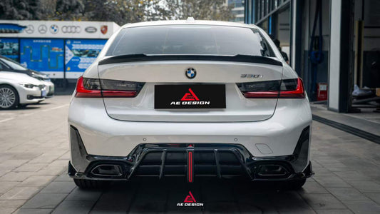 BMW 3 Series 330i (With M-Package Bumper, does not fit base model) M340i G20 G21 LCI 2023 2024?with Aftermarket Parts - Plustic Style Rear Diffuser & Canards ABS from ArmorExtend