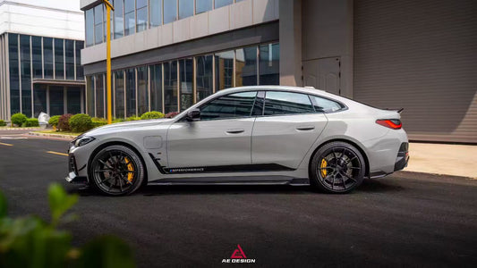 BMW I4 M50 / e Drive 40 & 4 Series Gran Coupe M440i 430i G26 2022 2023 2024 with Aftermarket Parts - AE Style Side Skirts Carbon Fiber from ArmorExtend