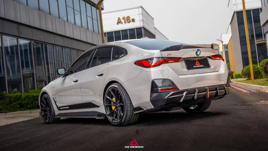 BMW I4 M50 / e Drive 40 G26 2022-ON & 4 Series Gran Coupe M440i 430i G26 2022-ON (with M-package bumper, does not fit base model) with Aftermarket Parts - AE Style Rear Diffuser & Canards Carbon Fiber from ArmorExtend