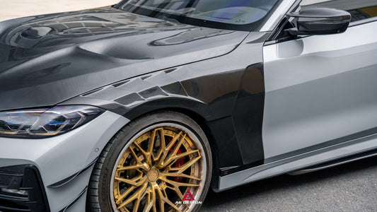 BMW 4 Series M440 430 (With M-Package Bumper, does not fit base model) G22 G23 2020-ON with Aftermarket Parts - ART Fiber Front Canards Dry Pre-preg Carbon Fiber from ArmorExtend