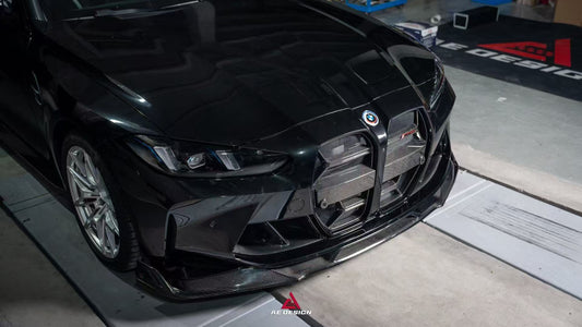 BMW M3 G80 G81 2021 2022 2023 2024 & M4 G82 G83 2021 2022 2023 2024 with Aftermarket Parts - AE V1 Style Front Lip Carbon Fiber from ArmorExtend